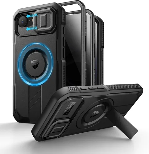 Vista 44 de Dexnor - Funda para iPhone 12 & iPhone 12 Pro con tapa deslizante para cámara, soporte ajustable y protector de pantalla integrado, carcasa