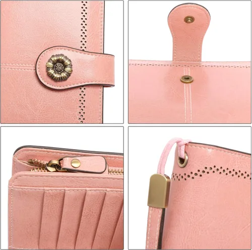 Vista 7 de Pearl Angeli Cartera para mujer cartera de cuero ceroso tarjetero para tarjetas de crédito Rfid