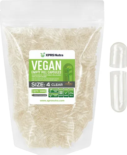 Vista 6 de XPRS Nutra Tamaño 4 Cápsulas vacías - 100 unidades de pequeñas cápsulas veganas vacías - Píldoras vegetarianas DIY para rellenar con vegetales - Agua