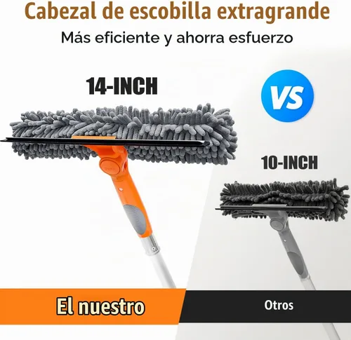 Vista 2 de ARTIPOLY Escobilla de ventana de alto alcance de 20 pies con poste de extensión telescópico de aluminio extra grueso de 5 a 12 pies Herramienta