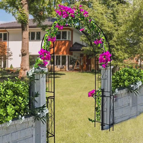 Vista 3 de Arco de jardín de metal, 55 pulgadas de ancho x 94.5 pulgadas de alto, enrejado para plantas trepadoras, soporte para arco de rosas, arco al aire