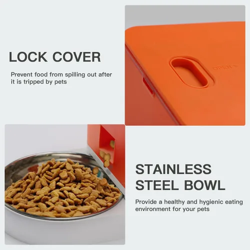 Vista 6 de U.S. Solid Alimentador automático para gatos, comederos para mascotas, dispensador de alimentos, grabadora de voz, batería y alimentación enchufable