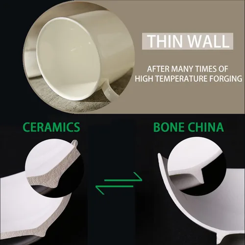 Vista 2 de Chulan Tazas de Café de Porcelana Fina de Hueso Blanca Delgada con Más del 45% de Contenido de Hueso 10 oz, Tazas de Porcelana Ligeras para Espresso