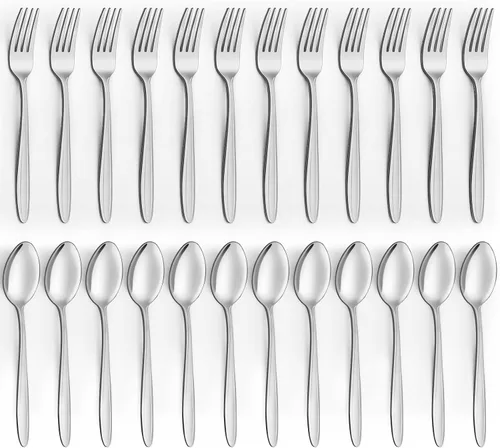 Vista 8 de Unokit Juego de cubiertos de tenedores y cucharas, 24 piezas de cubiertos de acero inoxidable de grado alimenticio para el hogar, cocina