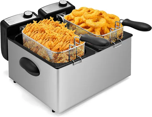 Vista 9 de Pukomc Freidora Eléctrica Profunda, Capacidad de Aceite de 1.5 Litros/1.6 Qt, Freidora Profunda Pequeña con Cesta para Uso Doméstico, Laterales