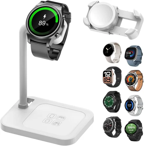 Vista 11 de Base de carga inalámbrica universal 2 en 1 con soporte ajustable para reloj inteligente, compatible con Samsung Galaxy, Google Pixel, Huawei