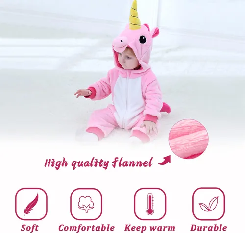 Vista 4 de TONWHAR Disfraz de Halloween para bebés y niños pequeños, traje de nieve para niños (3.5-4.5 añosaltura 41-46 pulgadas, unicornio rosa)