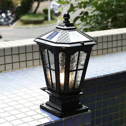 Vista 5 de Lámpara solar de poste al aire libre Lámpara de columna de mesa exterior IP65 impermeable Villa Garden Lamp, columna de polvo solar linterna puerta