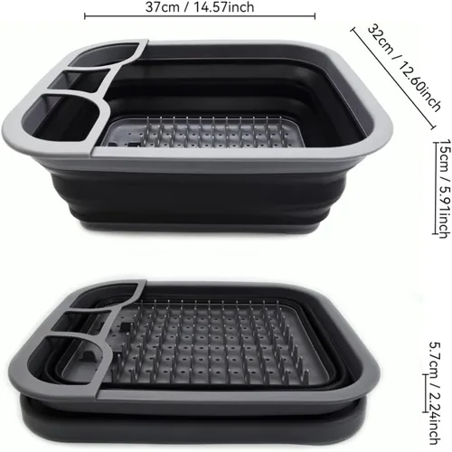 Vista 4 de SAMMART Escurridor de platos plegable con bandeja, juego de escurridor plegable, organizador de vajilla portátil, bandeja de almacenamiento