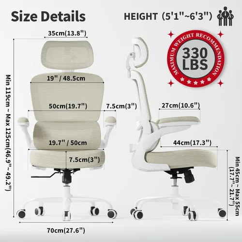 Vista 2 de TRALT Silla Ergonómica de Oficina - Silla de Escritorio con Reposacabezas Ajustable Soporte Lumbar Silla de Computadora - Silla Cómoda de Malla