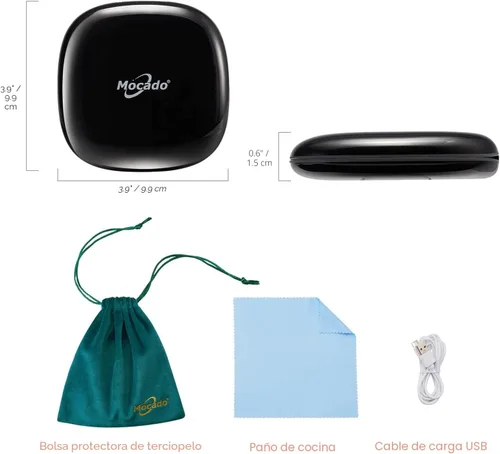 Vista 7 de Mocado Espejo de maquillaje compacto LED con aumento para viajes - 4 pulgadas 1X/10X de aumento, pequeño de bolsillo, doble cara, regulable, USB