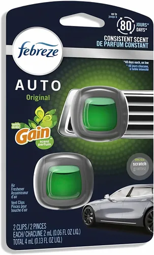 Vista 17 de Febreze Ambientador de coche con clip de ventilación, eliminador de olores, aroma ámbar automático, 2 clips
