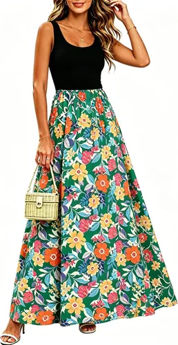Vista 21 de Bluetime Vestido largo de verano para mujer, estilo bohemio, sin mangas, estampado floral (S-3XL)
