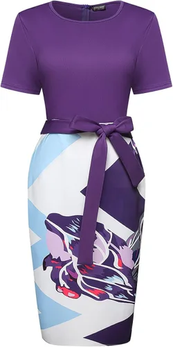 Vista 2 de Nhicdns Vestidos ajustados para mujer, vestido de tubo de trabajo, vestido de fiesta de té, vestido de estampado floral, vestido de cóctel