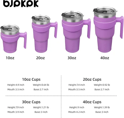 Vista 4 de BJPKPK - Vaso de 10 onzas con asa, vaso aislado con tapa y pajilla de acero inoxidable, taza de viaje para café, color lavanda