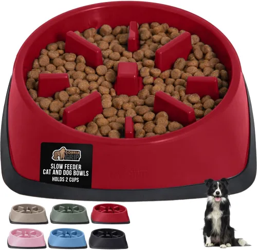 Vista 22 de GORILLA GRIP® Cuencos patentados de alimentación lenta sin BPA, juguete interactivo para perros y gatos, enriquecimiento de entrenamiento Beige