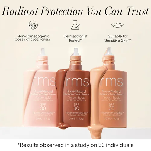 Vista 6 de RMS Beauty Supernatural Radiance Serum SPF 30 - Protector solar facial ligero hidratante con antioxidantes, potenciador de brillo natural, amplio