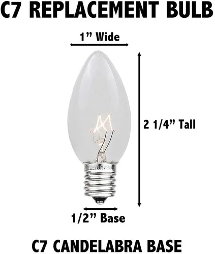 Vista 5 de Novelty Lights Paquete de 5 bombillas de repuesto C7 para exteriores, transparentes E12 Candelabra Base, 5 Watt, Transparent Incandescent Lamps