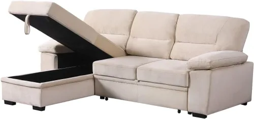Vista 10 de Lilola Home Kipling - Sofá seccional reversible de tela de terciopelo beige