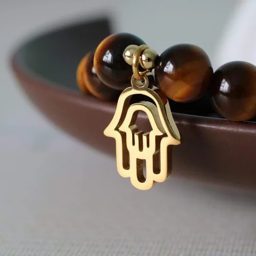 Vista 5 de COAI Hamsa - Pulsera de piedra turmalina negra