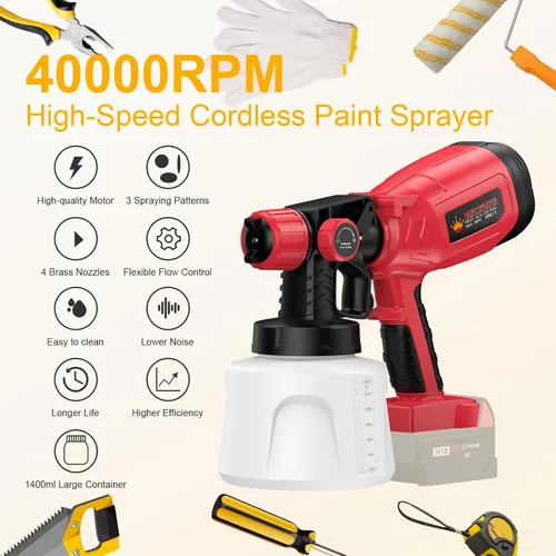 Vista 2 de Pulverizador de pintura inalámbrico para batería Milwaukee de 18 V, 40000 RPM pulverizadores de pintura de alta velocidad para interior y exterior