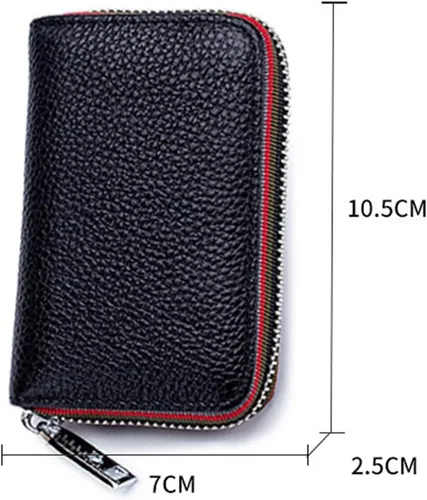 Vista 2 de TAUFE Men's Wallets, Genuine Leather Men Women Card Holder Small Zipper Wallet Solid Coin Purse Accordion Design Business Credit Card Bags