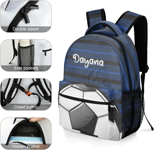 Vista 5 de Balón de fútbol brillante azul personalizado personalizado mochila diaria para adultos bolsa diaria para viajes deportivos, paquete casual