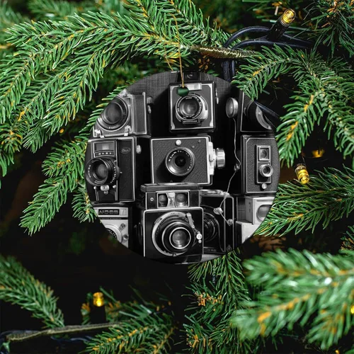 Vista 5 de Retro Cool Camera Collection Christmas Ornament Ceramic Round Decoration Personalized Xmas Tree Ornament Keepsake Holiday Hanging Decorative DIY