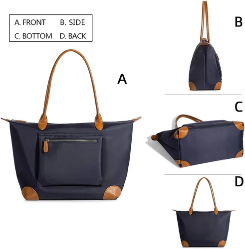 Vista 3 de DORIS&JACKY Bolso Tote de Diseñador para Mujeres Grande Ligero de Cuero Nylon Bolso de Hombro para Trabajo y Cartera de Viaje Plegable Large