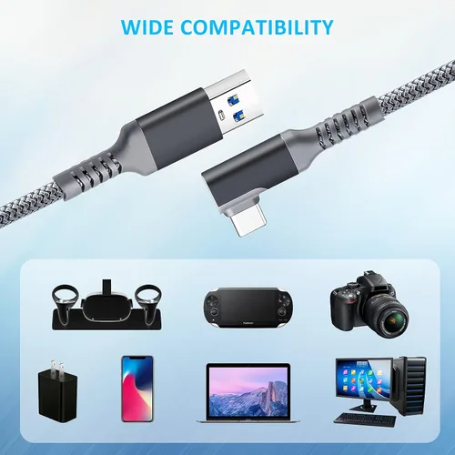 Vista 8 de TOTU Cable para Oculus Quest 2 Link, cable USB 3.2 Gen 1 a tipo C de 16 pies compatible con Steam Deck, transferencia de datos de alta velocidad