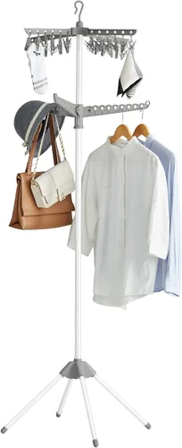 Vista 12 de SONGMICS Tendedero de secado de ropa, 61.6 pulgadas, 3 brazos giratorios Negro