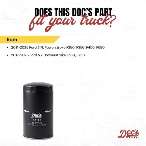 Vista 3 de Doc's Diesel Filtro de aceite D6128 Compatible con Ford 6.7L Powerstroke F250, F350, F450, F550 2011+, Ford 6.7L Powerstroke F650, F750 2017+