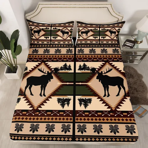 Vista 12 de Erosebridal Sábanas de cama de vaca tamaño individual para decoración rústica, sábana bajera ajustable de estrellas del oeste de Texas para vaquera