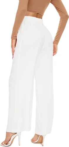 Vista 7 de KICZOY Pantalones de pierna ancha para mujer, cintura alta, pierna ancha, ajuste holgado, cintura elástica, plisados, para trabajo, casual