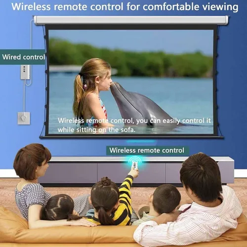 Vista 3 de Motorised Tela Proyector (Electric Projector Screen) 16:9 4k HD Portable Extensible Screen,Remote + Wired Control,Ceiling-Mounted for Theater &