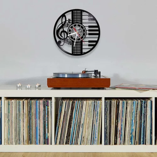 Vista 8 de The Geeky Days Treble Clef Musical Notes LED Illuminated Vinyl Record Wall Clock for Music Room Studio Artistic Home Decor Illuminated Timepieces