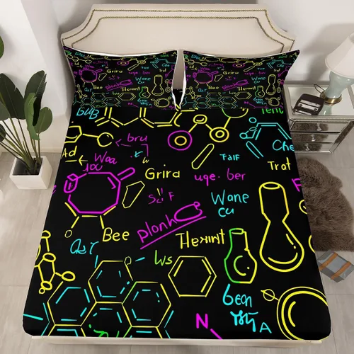Vista 21 de Juego de ropa de cama ajustable con fórmula informática para niños y niños, diseño de geometría de acuarela, números, fórmula matemática, juego