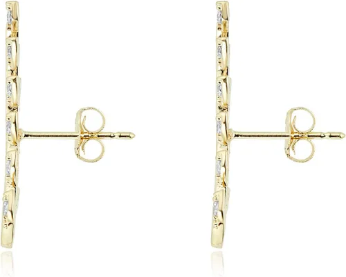 Vista 2 de AVORA Pendientes de oro amarillo de 10 quilates con forma de hoja de olivo con diamantes de imitación CZ, Oro amarillo, Circonia cúbica