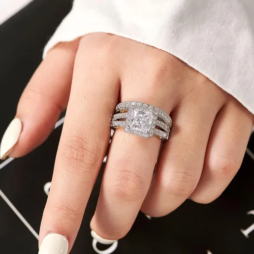 Vista 3 de Wuziwen Anillo de compromiso de 4 quilates para mujer, plata de ley, circonita cúbica, anillo de boda
