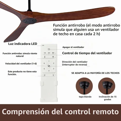Vista 5 de Ventilador de techo de sala de estar de 70 pulgadas, ventilador de techo de dormitorio con control remoto, 2 varillas bajantes, motor CC reversible