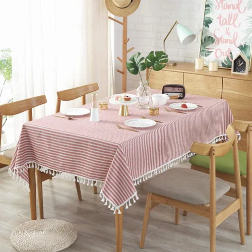 Vista 2 de Sandweek Mantel con borlas de algodón y lino, a prueba de polvo, para decoración de mesa de cocina y comedor