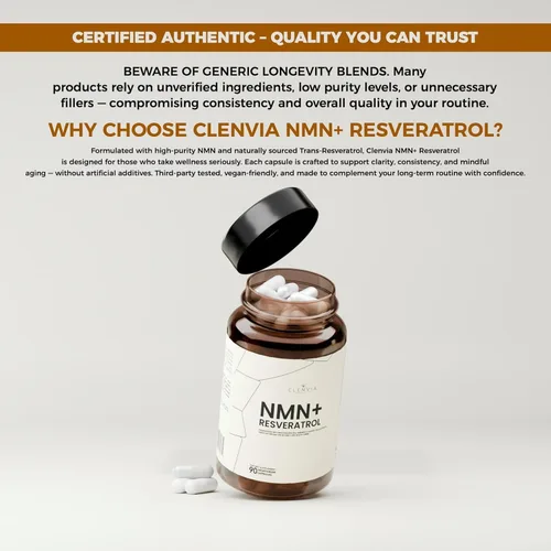 Vista 5 de Suplemento NMN premium con resveratrol – Fórmula de apoyo NAD+ de alta potencia – >99.7% de pureza – probado por terceros – Fabricado en Estados