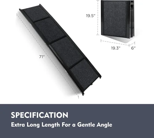 Vista 5 de Rampa para perros grandes, rampa plegable de 71 x 19.5 pulgadas para automóvil, SUV, camión, portátil, con superficie antideslizante y rieles
