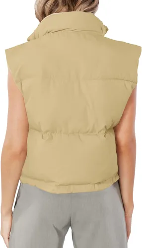 Vista 4 de OWIN Chaleco acolchado de invierno para mujer, cuello alto, con cremallera, acolchado, con bolsillos