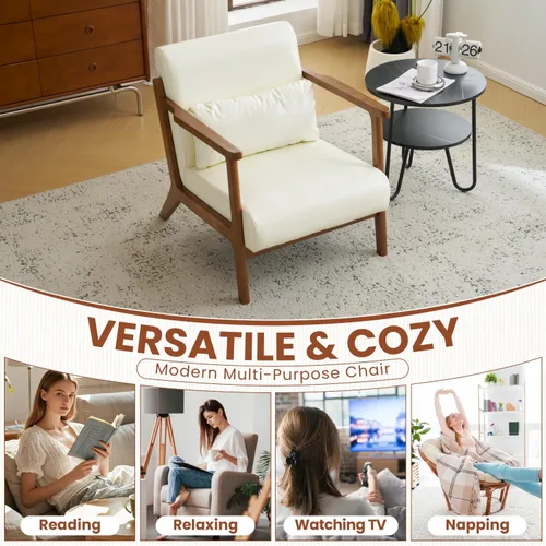 Vista 8 de MOJAY Silla Decorativa Moderna con Otomano, Sillón de Salón Tapizado en Cuero Sintético para Dormitorio, Balcón, Recepción