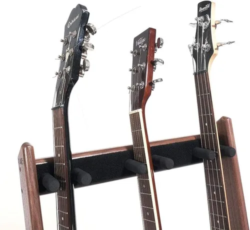 Vista 3 de GR-3 - Soporte y soporte para guitarras y estuches, personalizable de 3 vías, color nogal
