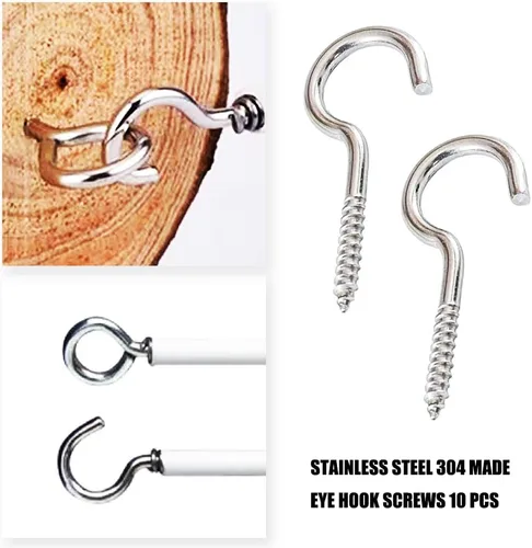 Vista 3 de Ganchos de tornillo de acero inoxidable, tornillos de gancho de ojo M5 de 2.5 pulgadas, ganchos de ojo de metal resistente para techo al aire libre