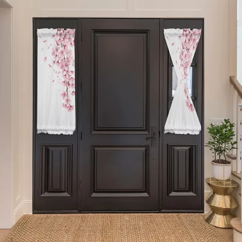 Vista 3 de Cortinas de primavera rosa Sakura con luz lateral francesa para puerta delantera, ventana, puerta de 25 x 40 pulgadas, cortina de panel de cortina