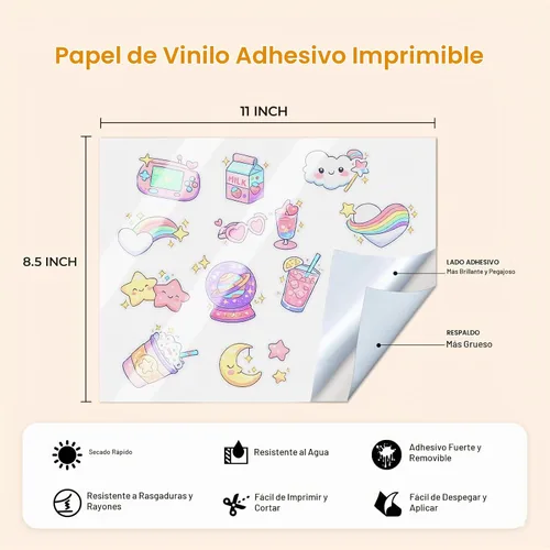 Vista 6 de JANDJPACKAGING Papel adhesivo de vinilo imprimible, 55 hojas, blanco BLANCO BRILLO