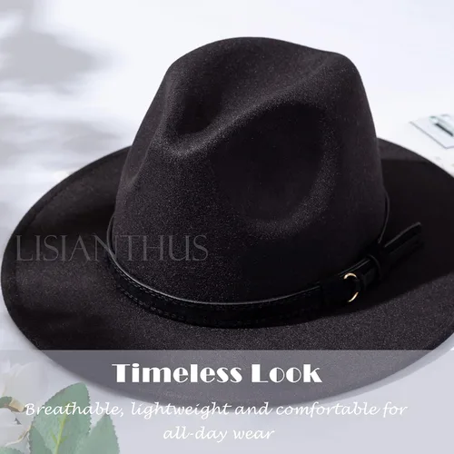Vista 6 de Lisianthus - Sombrero Fedora, de ala amplia, con hebilla de cinturón, para hombre y mujer